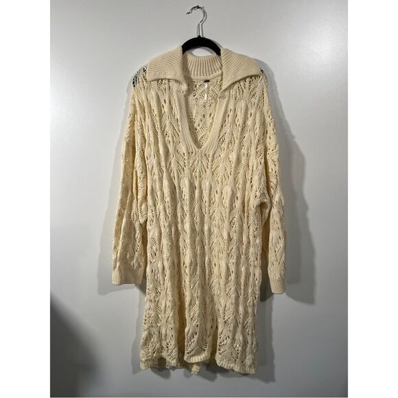 Free People Butter Yellow Elton Mini Dress Crochet Size XL - Picture 3 of 12